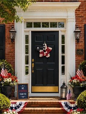 USA Wreath Wall Decor Wooden Flower Star Red White Blue Patriotic America250